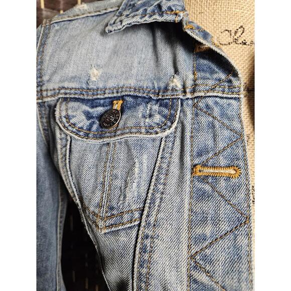 Zara Light Blue Distressed Denim Jacket for Women - Picture 2 of 4